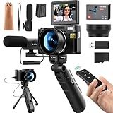 G-Anica 4k Digital Cameras for Photography, 48MP Video/Vlogging Camera for YouTube, Vlogger Kit, Content Creator Kit-Microphone & Remote Control Tripod Grip, Travel Camera with Wide-Angle & Macro len