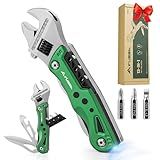 FLISSA 13-in-1 Multi Tool Wrench, Gift for Men, Stainless Steel Multitool Adjustable Wrench with LED Light, EDC Pocket Knife with Sheath, Multipurpose Multi Use Tool