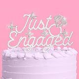 xo, Fetti Just Engaged Pearl + Crystal Cake Topper | 6" x 5.5" | Engagement Party Decoration, Diamond Proposal Cake Decor, Bridal Party Accessory