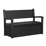 PatioZen 80 Gallon Outdoor Storage Bench Deck Box Waterproof Lockable,Outdoor Storage Furniture for Patio,Garden and Porch,Tools and Cushions（Black）