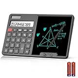HIHUHEN Calculator with Writing Pad - Solar & Battery Dual Power Supply - 12-Digit Large Display Calculator for Business and Office Use (Black)
