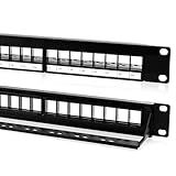 NewYork Cables® Blank Keystone 24 Port Cat6 Patch Panel - 10Gb Ethernet 1U Horizontal Rack Mount, Color-Coded T568A/B Labels, Network for Data Centers, Server Rooms, Unloaded, Unshielded.