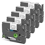 COLORWING TZe-231 Replace for Brother P-Touch Label Tape TZ Tape 12mm 0.47 Laminated White 1/2 inch TZe231 Label Maker Tape for Brother Ptouch PT-D210 D220 H110 D410 D610 1280 Cube Refills, 5-Pack