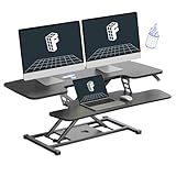 FLEXISPOT Standing Desk Converter 42-inch Spacious Sit to Stand up Dual Monitor and Laptop Riser, Big Size Tabletop Workstation with Large Keyboard Tray, Black