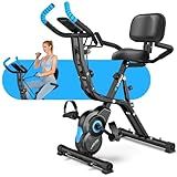 Birdfeel Foldable Exercise Bike, Multifunctional Indoor Stationary Bikes for Home with 8-Level Magnetic Resistance, Quiet Workout Bike with Arm Resistance Bands, LCD Monitor, 300LBS Capacity (Blue)