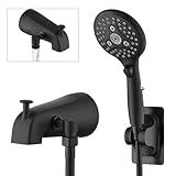 PROOX All Metal Tub Spout with Diverter Matte Black, 6 Settings Hand held Shower with ON/Off Pause Switch, Bathtub Faucet with Sprayer