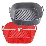 Golden Associate Silicone Liners Square for Air Fryer, 2 Pcs Non-stick Food-grade Reusable Basket Silicone Pot Baking Tray Airfryer Accessories, Top Size 9 inches, Bottom Size 8 inches