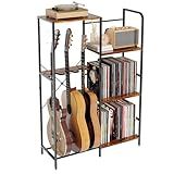 HavenlyYouth Guitar Stand, 3 Tier Guitar Stand for Multiple Guitars & Bass, Amp Shelf & Vinyl Record Storage, for Home Music Studio, Guitar Stand with Shelf Gift for Music Lover