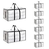8 Pack-Extra Large Heavy Duty Moving Bags - Waterproof Storage Totes with Handles & Zippers, Foldable for College Dorm, Storage (Clear)