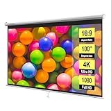 VIVOHOME 100 Inch 16:9 Pull Down Projector Screen, HD 4K Retractable Movie Screen for Indoor Home Theater and Office, Manual Projection Screen with Auto Locking (87W x 49H Inch Display Area)