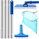Tioncy 4 Pcs Pool Cleaning Kit Includes Skimmer Net, 47.24" Pole Aluminum, Hand Scrub Brush and Large Sponge Scrubber Pad Pool Maintenance Accessory Tools for Hot Tub Spa Wall Floor Household
