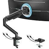 ARES WING Heavy Duty Single Monitor Arm - Fully Adjustable Monitor Mount for 17"-40" Ultrawide Screens up to 26.4 lbs with Clamp/Grommet Desk Mount and USB A/C, 75/100 Vesa Mount, Black