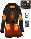 Women Long Heated Jacket Battery Pack Included Waterproof Ladies Coat with Hoodie 12v 7.4v Graphene Rechargeable Usb Electric Winter Apparel Clothes Sweater Sweatshirt Hoodie Vest Work Cold Weather