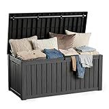 KFY 150 Gallon Large Outdoor Storage Box Waterproof, UV Resistant Resin Deck Box with Hydraulic Rod & Lockable Latch for Patio Furniture, Outside Storage Box for Garden Tools, Patio Cushions, Black