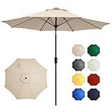 Ayge 9FT Large Outdoor Patio Umbrella Market Table Umbrella-UV Resistant, Easy Push Button Tilt and Crank, 8 Sturdy Fiberglass Ribs Heavy-Duty Pool Umbrella for Deck, Backyard,Garden,Beige