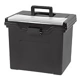IRIS USA File Box Organizer with Lid, Letter File, Portable Handle, Black