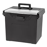 IRIS USA File Box with Lid File Organizer for Letter File w/Organizer-Lid, Plastic Mobile Filing Organizer, Water Resistant Document Box, Portable File Box with Handle, Secure Buckle, Lockable, Black