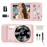 64MP 4K Digital Camera, Hoestr 18X Zoom Autofocus Point and Shoot Compact Camera with 64GB TF Card, Flash, 2.8" LCD Screen for Teens Gifts Adult Beginner Travel Photography Vlogging (Pink)