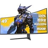 CRUA 49" Curved Gaming Monitor | DFHD(3840x1080P), 144Hz/165Hz, 1500R, 32:9, AMD FreeSync, 120% sRGB, Height Adjustable Ultra-Wide Screen Monitors, HDMI 2.1 & DP 1.4, Wall Mount Install- Black