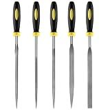 5 pcs Metal Needle File Set,Premium Small File Set, Hardened Alloy Strength Steel File Tools Includes Round, Half-Round, Flat, Square, Triangular File for Detail and Precise Work,by XEKIGU