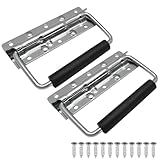 Bonsicoky 2 Pcs 4.92" Spring Loaded Handle with Rubber Grip, Surface Mount Chest Handle for Trunks Crates Storage Boxes, Silver