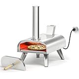 BIG HORN OUTDOORS 12" Dual Fuel Pizza Oven – Electric & Wood Pellet, Indoor & Outdoor High-Temp Pizza Maker (1000°F) with Pizza Stone for Wood-Fired Flavor