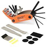 Bike Tool Kit Set, Portable Bike Repair Kit include 16 in 1 Multi Tool, 2 iron Tire Levers and 5 Pre-glued Patch Tire Patch, Metal Files, All in One Mini Tool Bag