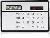 1Pc 8 Digit Silver and Black Ultra Thin Solar Power Calculator with Touch Screen Credit Card Design Portable for Business School Basic Office Calculators,Mini Calculator