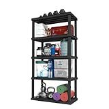 IRIS USA 5-Shelf Heavy Duty Plastic Storage Shelves, 750lb Capacity, 73" H x 36" W x 18" D, Large Modular Shelving Unit Storage Organizer for Garage, Home, Warehouse & Gym, Storage Rack - Black