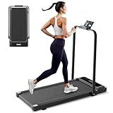 Walking Pad Under Desk Treadmill with Foldable Handle Bar, Portable Compact Electric Walking Treadmills with Remote Control for Home Office, Quiet Fitness Machine, Inky Black