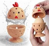 Egg Washer for Fresh Eggs, Egg Scrubber for Fresh Eggs, 2 Reusable Silicone Chicken Shaped Scrubs, Chicken Egg Cleaner, Eggshell Cleaner for Poultry Farm, Housewife Tools Vegetable Processing (Brown)