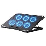 ICE COOREL Laptop Cooling Pad with 6 Cooling Fans, Cooling Pad for Laptop Fan 13-15.6 Inch, Laptop Cooler Stand with 6 Height Adjustable, Notebook Cooler Pad with Two USB Port