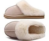 KuaiLu Womens Cozy Memory Foam Slippers Ladies Fuzzy Faux Fur Lined Warm Arch Support House Shoes Slip on Comfy Winter Scuff Indoor Outdoor Rubber Hard Sole Orthotic Plush Bedroom Apricot Size 8