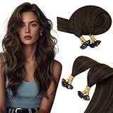 Sunny Hair Flat Tip Hair Extensions, Keratin Hair Extensions for Women, Fusion Hair Extensions Balayage Brown 16inch 50g