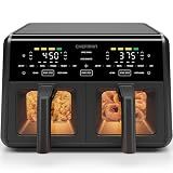 Chefman Dual Air Fryer Oven with DC Motor, 9 Qt. Double Basket Air Fryer with 450°F Max Temp for Meals in Minutes, Bake, Broil, Dehydrate, Reheat for Extra-Crispy Chicken, Fries, and More - Black