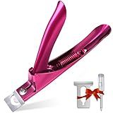 Elegant Violet Red Premium Adjustable Stainless Steel Artificial Acrylic Fake False Nail Tip Clipper Cutter Trimmer Manicure Pedicure Sharp Blade Clip Tool For Salon Home Nail Art Beauty Design DIY