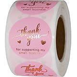 500 Pcs 1.5 Inch Pink and Rose Gold Thank You Stickers for Small Business, Small Business Packaging, Self-Adhesive & Waterproof Stickers with Beautiful Designs, Strong and Durable Envelope Seals