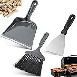 Gulfmew 3 Piece Pellet Grill Ash Cleaning Kit, Includes Large Dust Scoop, Soft Bristle Brush and Scraper, Easily Clean Up The Ash and Debris, Grey & Black