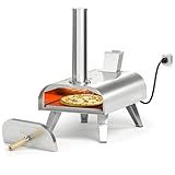 BIG HORN OUTDOORS 12" Dual Fuel Pizza Oven – Electric & Wood Pellet, Indoor & Outdoor High-Temp Pizza Maker (1000°F) with Pizza Stone for Wood-Fired Flavor