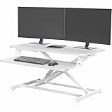 VIVO Desk Converter 32 inch Height Adjustable, MDF Wood Sit to Stand Riser, White, DESK-V000SW