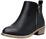 Jeossy Women's Black Ankle Boots, Classic Low Heeled Short Booties, 905 - Black Pu, Size 8.5 US - Casual Comfortable Boots (DJY905 Black 08.5)