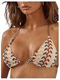 Verdusa Women's Boho Halter Bikini Top Geo Crochet Beachwear Triangle Tie Backless Swimsuit Tops Multicolor X-Small
