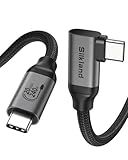 Silkland USB C Monitor Cable Right Angle 5FT, 8K@30Hz 5K/4K@60Hz Display, 20Gbps Data Transfer, 90 Degree USB C 3.2 Gen 2x2 Video Cable, 240W Charging for iPhone 17, MacBook, Portable Monitor, Carplay