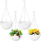 Bvrbaory 4 Pack 8 inch White Hanging Planters,Self-Watering Indoor Outdoor Plant Pots,Round Hanging Basket with Water Tray Metal Chain for Garden,Porch,Wall Decoration