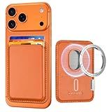 HiWe for MagSafe Wallet, Strongest Magnetic Wallet for iPhone 17/16/15/14/13/12 Series, 3 Cards Holder, Magnetic Phone Wallets, Vegan Leather Minimalist Slim RFID for iPhone Wallets, 1 Slot, Orange