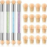 Maitys 4 Pcs UV Gel Gradient Sponges Pens with 16 Pcs Replacement Head Nail Sponges for Ombre Double Head Brush for Nail Art Manicure DIY Tools(White, Green, Purple, Blue)