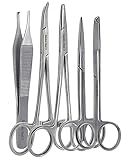 Premium A2ZSCILAB 5 Pieces Veterinary Needle Holder Scissors Hemostat Forceps Tweezers Instruments (All in One)
