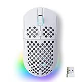 TMKB Falcon M1 Wireless Gaming Mouse, 24000DPI Optical Sensor, 180Hrs Battery, Lightweight, 6 Programmable Buttons, RGB Strip, 2.4G/BT5.2/USB-C Wired for PC/Mac/Laptop - Matte White