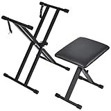 tipatyard Keyboard Stand & Bench Set, Upgrade Heavy Duty Double-X Keyboard Stand, Adjustable & Portable Digital Piano Stand with Locking Straps