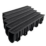 Trench Drain System, 5 Pack HDPE 5.9x7.5-Inch Channel Drainage, Durable Garage Flooring Drain for Driveway, Garden, Patio, Pool Deck, Easy to Install, Corrosion-Resistant